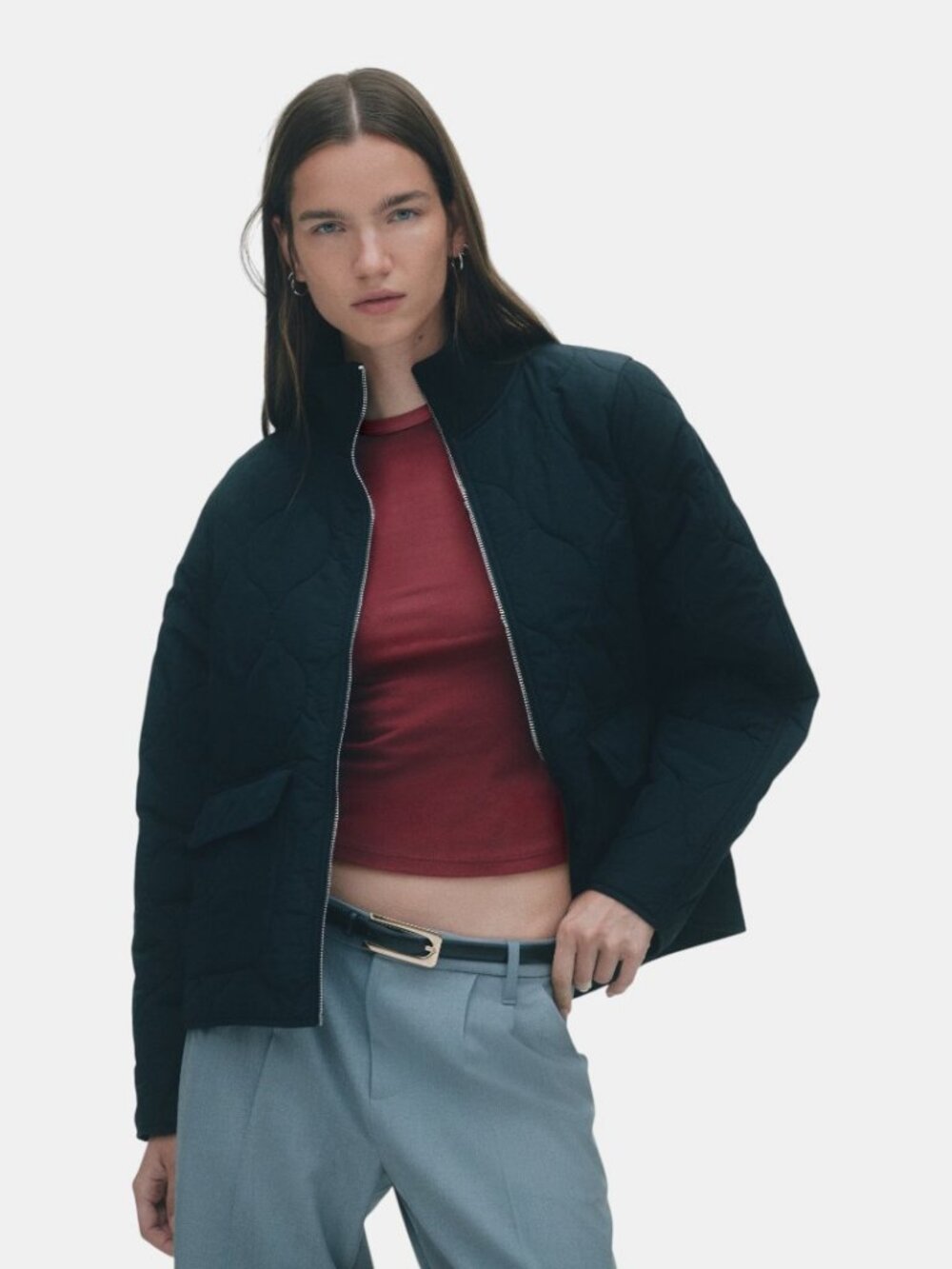NWT H&M DIVIDED OVERSIZED QUILTED PADDED JACKET BLACK ZIP FRONT WOMEN’S SIZE L